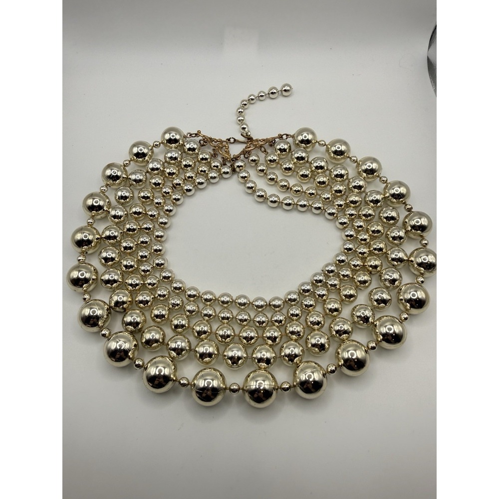 Vintage Gold Tone Ball Beaded Necklace Multi-strand Statement 15"